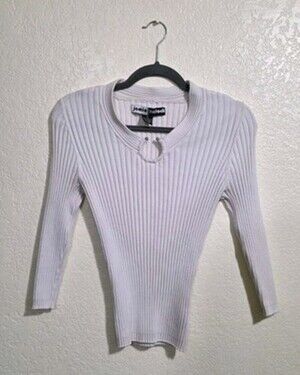 Vintage White Ribbed Crop Jamie Sadock Hoop Sweater Long Sleeve Winter Shirt 90s